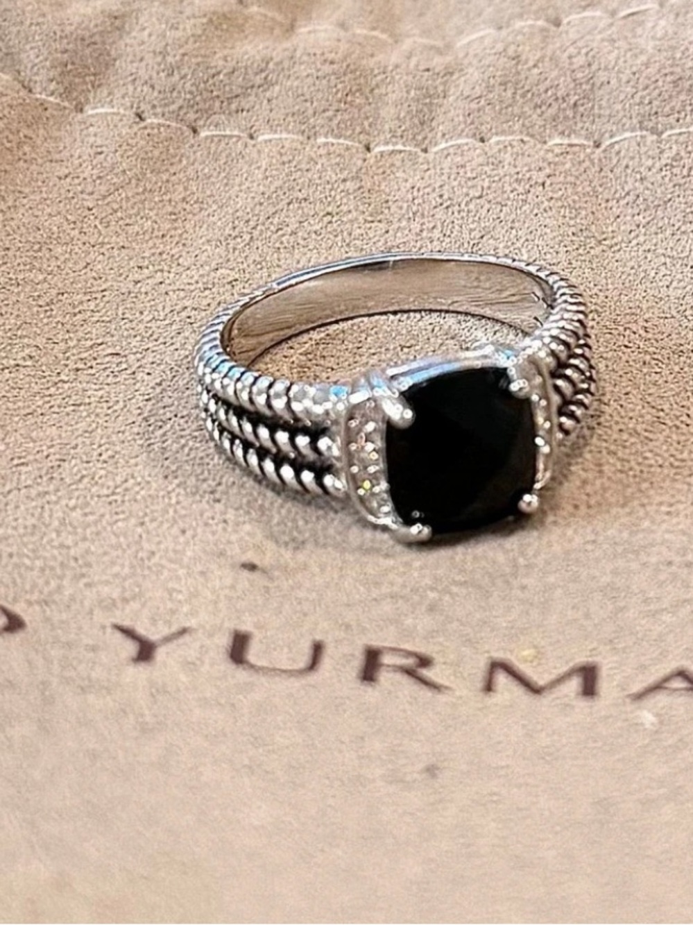 David Yurman Sterling Silver Black Onyx & Diamond Wheaton Ring Size 8 - Picture 5 of 7